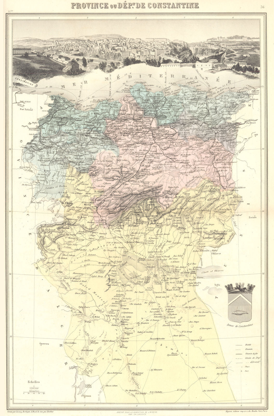 ALGERIA. Province de Constantine. Vuillemin. 1903 old antique map plan chart